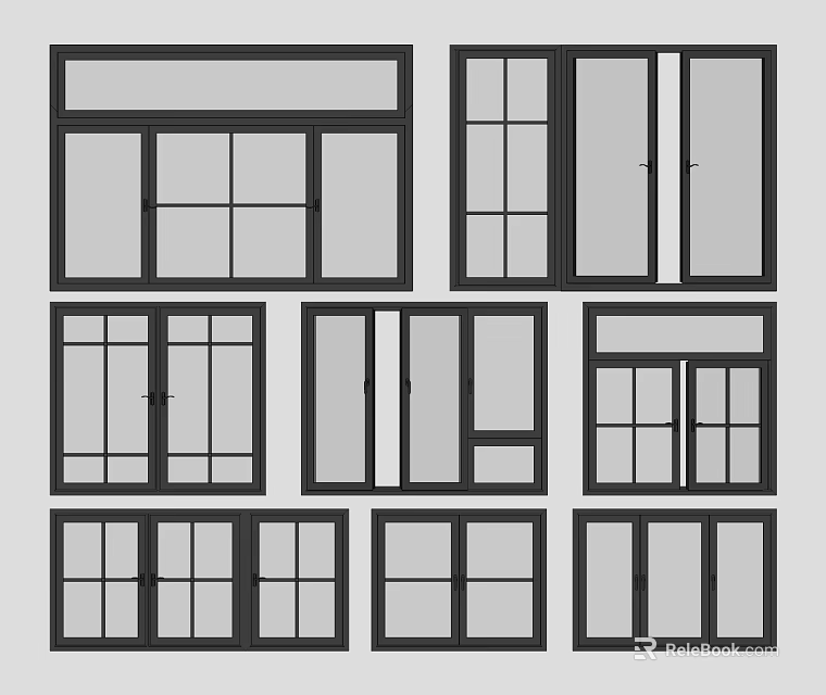 Various Home Window Designs With Different Frame Structures And Glass Sections 3d model