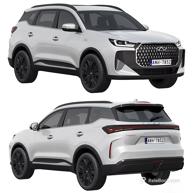 White SUV Car Exterior Design With Front Grille Black Wheels And Rear Tail Lights 3d model 
