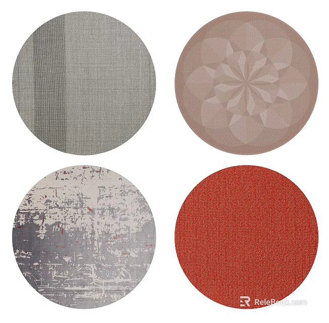 Round Rugs Featuring Gray Beige Red and Vintage Textures with Diverse Patterns 3d model