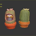 Crocheted Cactus Pots With Adorable Owl Character And Green Plant Design