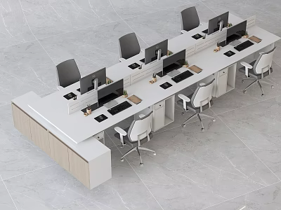 Modern Office Desk Workstation Setup With Computers Keyboards Mice And Ergonomic Chairs 3d model