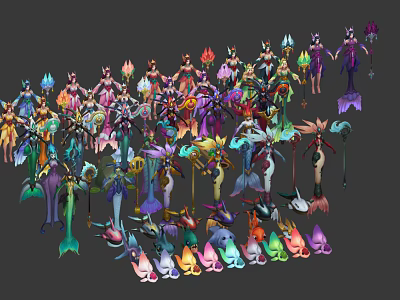 Colorful Game and Movie Characters With Diverse Designs Various Poses and Unique Outfits 3d model