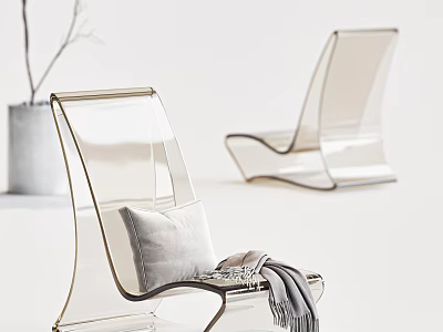 Transparent Acrylic Lounge Chair With White Cushion And Gray Throw Blanket 3d model