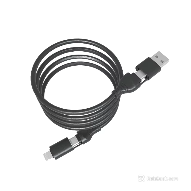 Black USB Data Charging Cable With USB A And USB C Connectors 3d model 