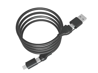 Black USB Data Charging Cable With USB A And USB C Connectors 3d model