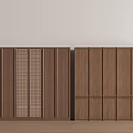 Two Modern Wooden Wardrobes With Lattice And Vertical Panel Details In Minimalist Room