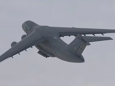 Gray Passenger Airplane Flying With Extended Wings In Overcast Sky 3d model