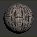 Vintage Rusted Metal Sphere With Vertical Stripes And Weathered Shiny Texture
