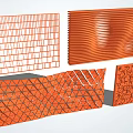 Orange Wall Panels With Various Textures Including Grid Wavy Triangular And Textured Patterns 3d model