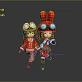 Cartoon Characters In Red Outfits With Goggle Hats And Rabbit Ears