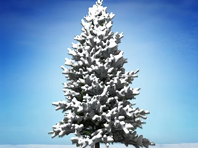 Beautiful Snow Covered Tall Evergreen Tree Under Clear Blue Sky 3d model