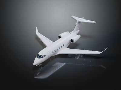 White Passenger Jet With Sleek Design Twin Engines Tail Wing And Reflection On Dark Surface 3d model