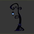Unique Curved Street Lamp With Blue Lantern And Glowing Base