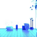 Gray Ottoman Design With Wooden Floor White Curtains Floor Lamps And Green Plants