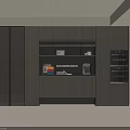 Modern Dark Wood Sideboard with Cabinets Open Shelf Built-in Ovens and Appliances