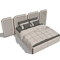 Modern Double Bed With Textured Headboard Soft Bedspread And Plush Pillows 3d model