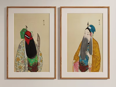 Traditional Chinese Peking Opera Character Paintings With Red White Facial Makeup And Ornate Costumes 3d model