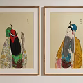 Traditional Chinese Peking Opera Character Paintings With Red White Facial Makeup And Ornate Costumes