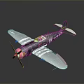 Detailed Space Aerospace Airplane Model with Blue Green Fuselage White Stripes and Red Propeller Nose