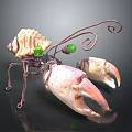 Conch Shell And Lobster Claws Metal Craft With Green Beads Decoration