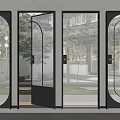 Modern Swing Doors With Geometric Grilles Metal Frames And Transparent Panels 3d model
