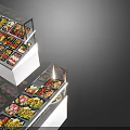 Transparent Commercial Refrigerated Display Cases Filled With Various Fresh Food Items