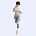Woman In White Cropped Knit Top And Ripped Jeans With Yellow Boots Casual Style