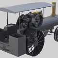 Vintage Steam Powered Automobile With Large Wheels Metal Body Steam Boiler And Canopy Roof