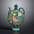 Ornate Blue Ceramic Furniture Accessory With Peacock And Floral Design Patterns