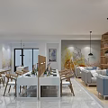 Public Office Space Interior Design With Desks Chairs Sofa Bookshelves And Decorative Painting
