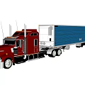 Red Semi Truck Featuring Blue Cargo Trailer And Sleek Cab Design
