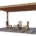 Relaxing Bamboo Pergola Outdoor Area With Wooden Chairs And Coffee Table