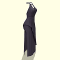 Dark Colored Long Halter Neck Evening Dress With Fitted Waist And Asymmetric Pleated Hem
