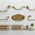 Vintage Brass Drawer And Cabinet Handles With Various Decorative Patterns 3d model