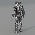 Game and Movie Robot Character with Metallic Armor Glowing Blue Eyes Chest Core