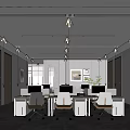 Modern Open Public Office Space With Multiple Workstations Computers Office Chairs And Ceiling Lights 3d model