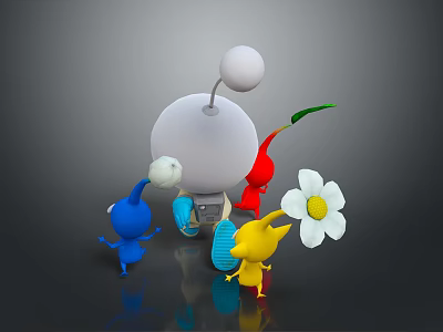 Colorful Characters And Creatures With Blue Yellow Red Figures And White Flower Sphere 3d model