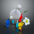 Colorful Characters And Creatures With Blue Yellow Red Figures And White Flower Sphere