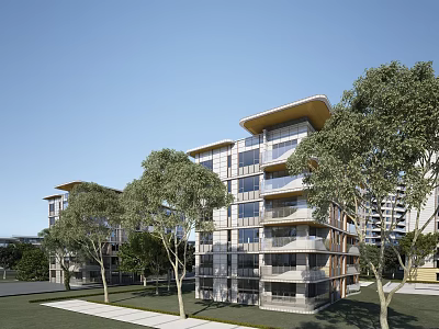 Modern Multi Story Single Family House With Surrounding Trees And Green Lawn 3d model