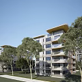 Modern Multi Story Single Family House With Surrounding Trees And Green Lawn
