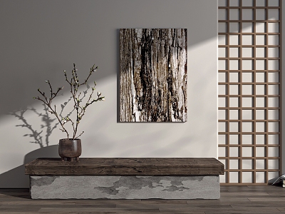 The ancient wooden stool hanging picture model