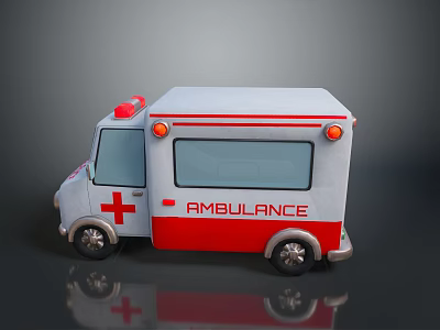 White And Red Ambulance Model With Red Cross Sign And Roof Lights 3d model