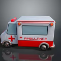 White And Red Ambulance Model With Red Cross Sign And Roof Lights