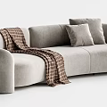 Modern Sectional Sofas In Gray And Red With Curved Design And Plaid Blanket 3d model