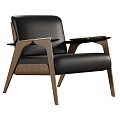 Modern Armchair Design With Wooden Frame And Black Leather Upholstery