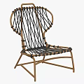 Leisure Chair With Woven Black Rope And Natural Wooden Frame Design