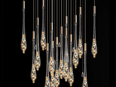 Elegant Modern Chandelier With Glass Teardrop Pendants And Warm Light Glow 3d model