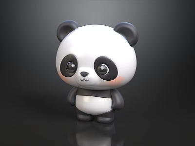 Cute Panda Doll with Black and White Plush Body and Big Round Eyes 3d model