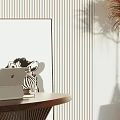 Modern Dark Curved Desk In Study Room With Wooden Bookshelf Books Decorations And Potted Plant