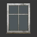 Vintage Interior Casement Window With White Frame Four Panes Frosted Glass And Wooden Base